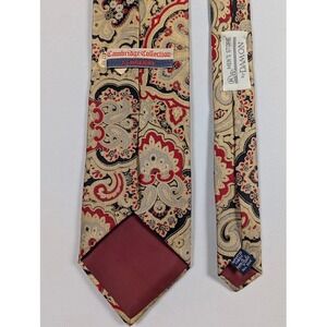 1970s Cambridge Collection Damon Silk Tie Beige Red Black Ornate Paisley 3.5x57